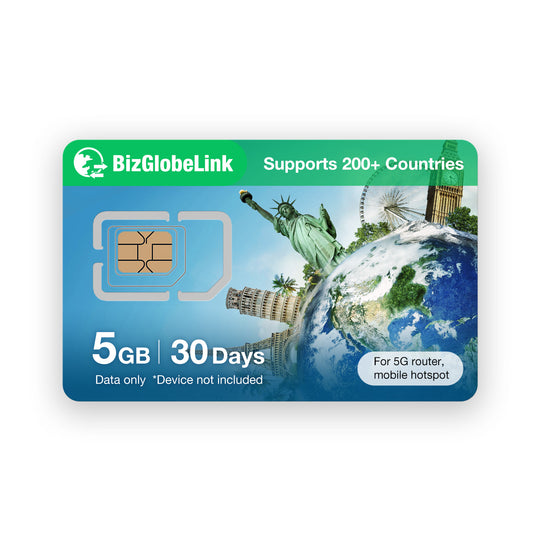 Eiotclub BizGlobalLink SIM card with 5GB data for 30 days, supports 200+ countries.