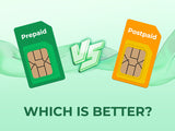 A green prepaid SIM card and an orange postpaid SIM card are compared with text asking which is better.