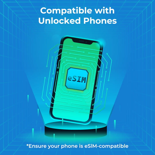 Smartphone displaying eSIM card for North America prepaid mobile data