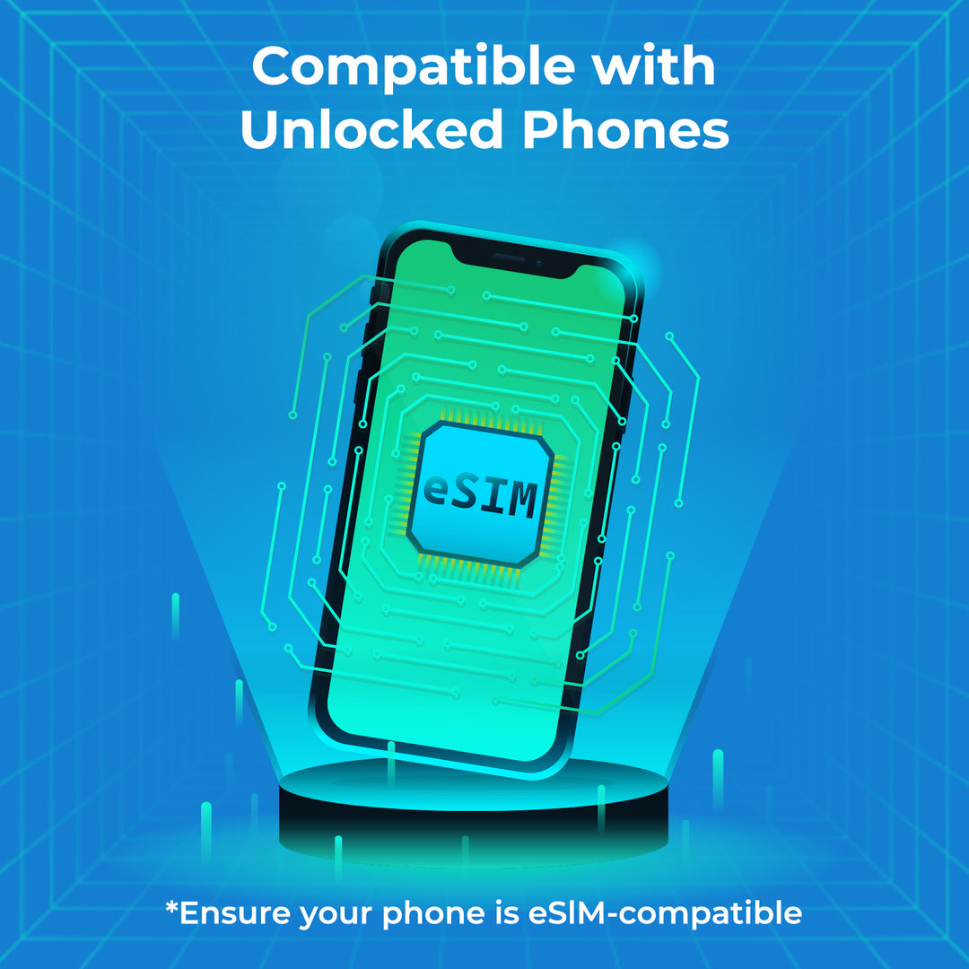 Smartphone displaying eSIM card for North America prepaid mobile data