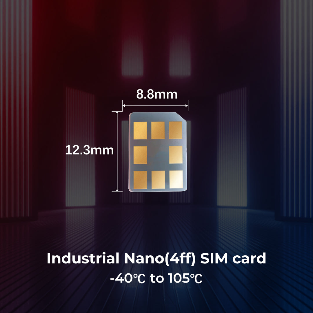Industrial Nano SIM card dimensions 8.8mm x 12.3mm, temperature range -40°C to 105°C