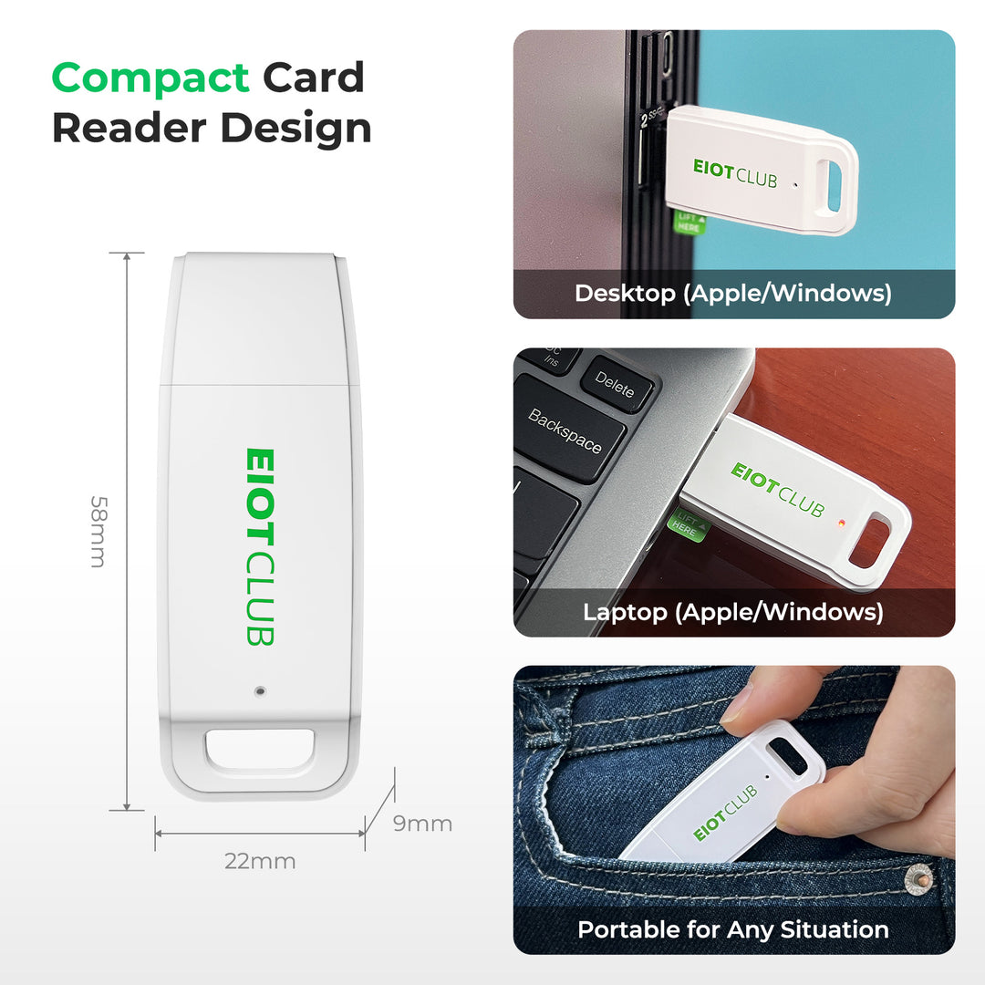 Compact EIOTCLUB eSIM Reader for easy management on desktop and laptop.