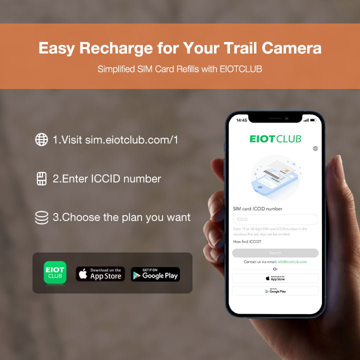Instructions to recharge SIM card for trail camera on EIOTCLUB website Easy Recharge for Your Trail Camera