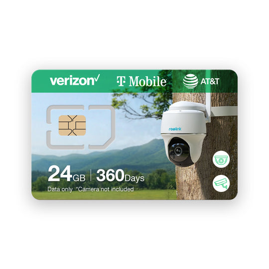 4G SIM card for security cameras with 24GB data for 360 days, supports AT&T, Verizon, T-Mobile