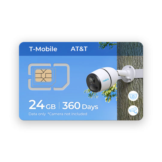 5G SIM card for security cameras with 24GB data, compatible with T-Mobile and AT&T.