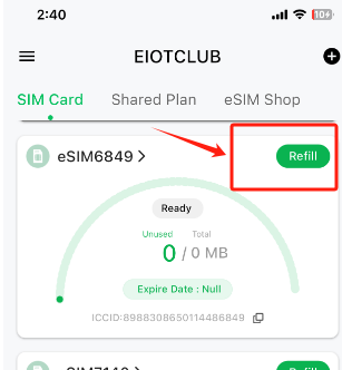 Tap the “Refill” button on the right to recharge your plan.