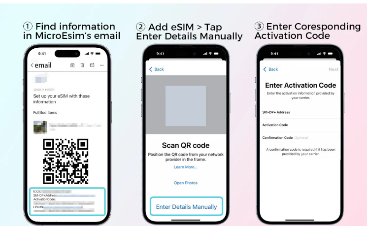 Enter the corresponding "SM-DP_Address" and "Activation Code".
