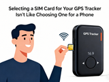 Selecting a SIM card for a GPS tracker—illustration of a person inserting a SIM into a GPS tracking device.