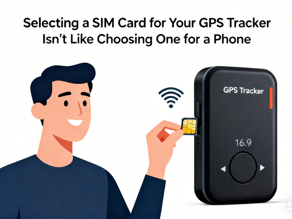 Selecting a SIM card for a GPS tracker—illustration of a person inserting a SIM into a GPS tracking device.